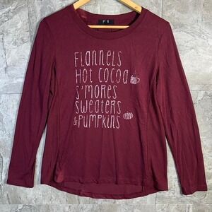 Fall pumpkin Burgundy and white long sleeve shirt‎ Woman's Medium #autumnvibes